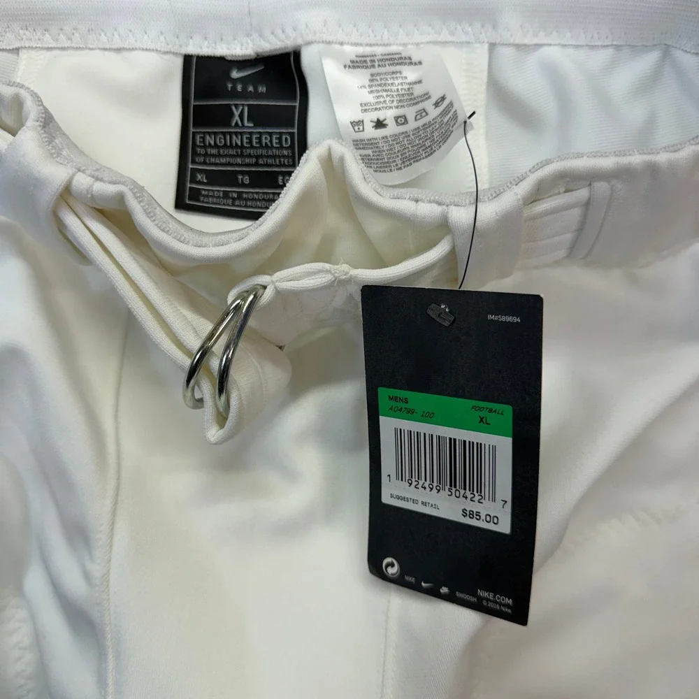 Nike Football Pants Mens XL White Integrated Pads D-Ring Belt NWT AO4799-100